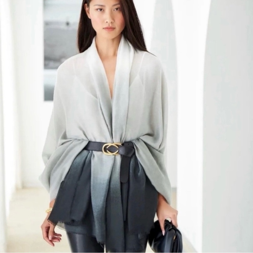 CUSHNIE Gray Scarf Horizon Ombré Buttery Soft Luxurious Oversized Cozy